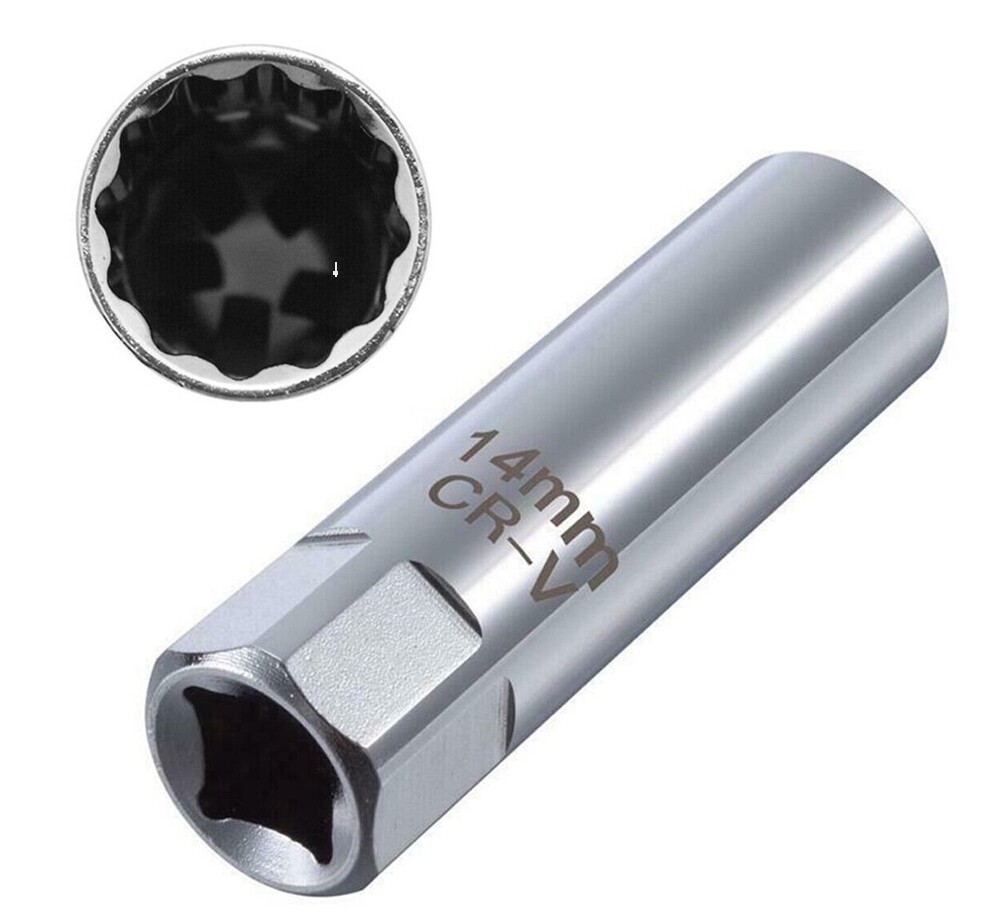 1 Pcs 14mm Magnetic Spark Plug Socket Thin Wall 3/8″ Drive 12 Point Removal Tool