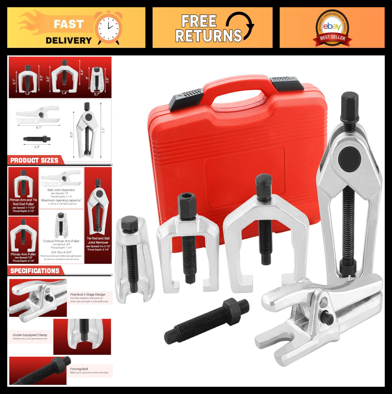 5PCS Ball Joint Separator Tool Kit – 5-in-1 Pitman Arm Puller & Tie Rod End Remo