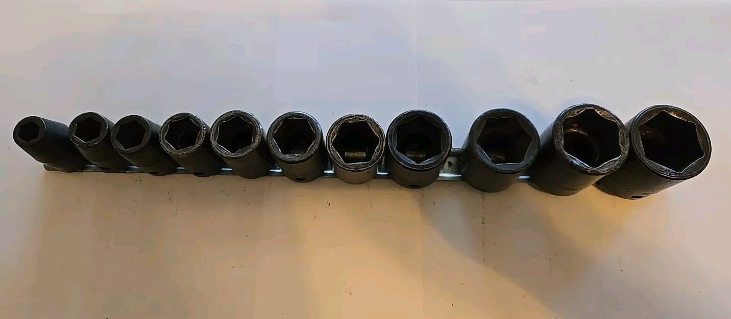 Snap On 1/2″ Drive 3/8″-1″ 6PT SAE Shallow Impact Sockets With Rack Lot Of 11
