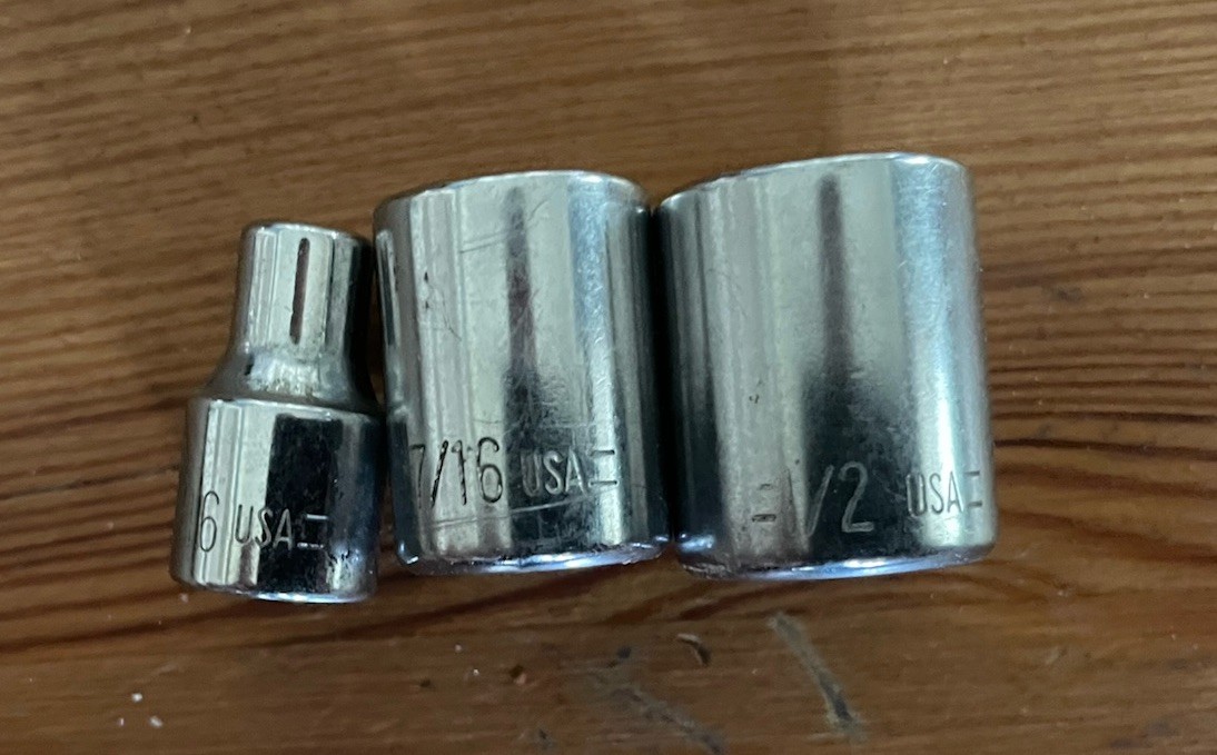 3/16”, 7/16”, 1/2” Sockets. USA. Possibly Sears