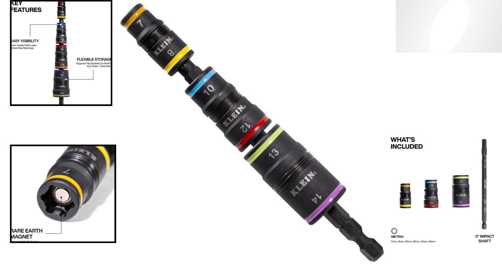 Impact Socket Set with 3 Flip Sockets – Hex Sizes 7-14mm, Quick Connect