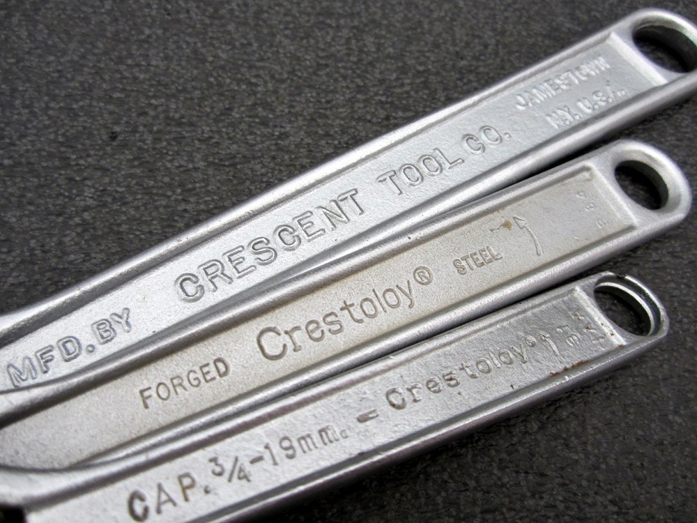 Vintage Crescent 6″ 8″ 10″ Adjustable Wrench Crestoloy Made in USA