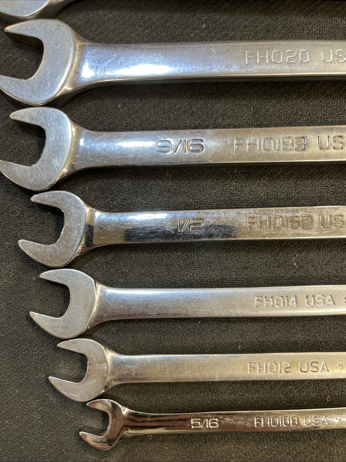 Snap On 7 Piece SAE Flex Head Open End Wrench Set 3/8-3/4 FHO607B With 5/16”