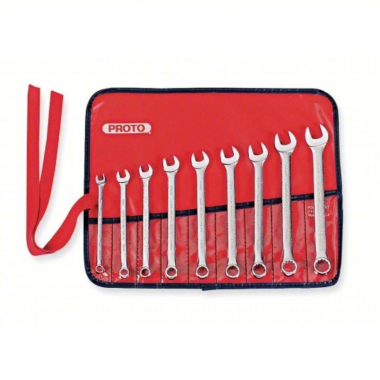 Proto J1200H-MASD Combination Wrench Set 9 Tools, 7 mm to 15 mm, Satin Chrome