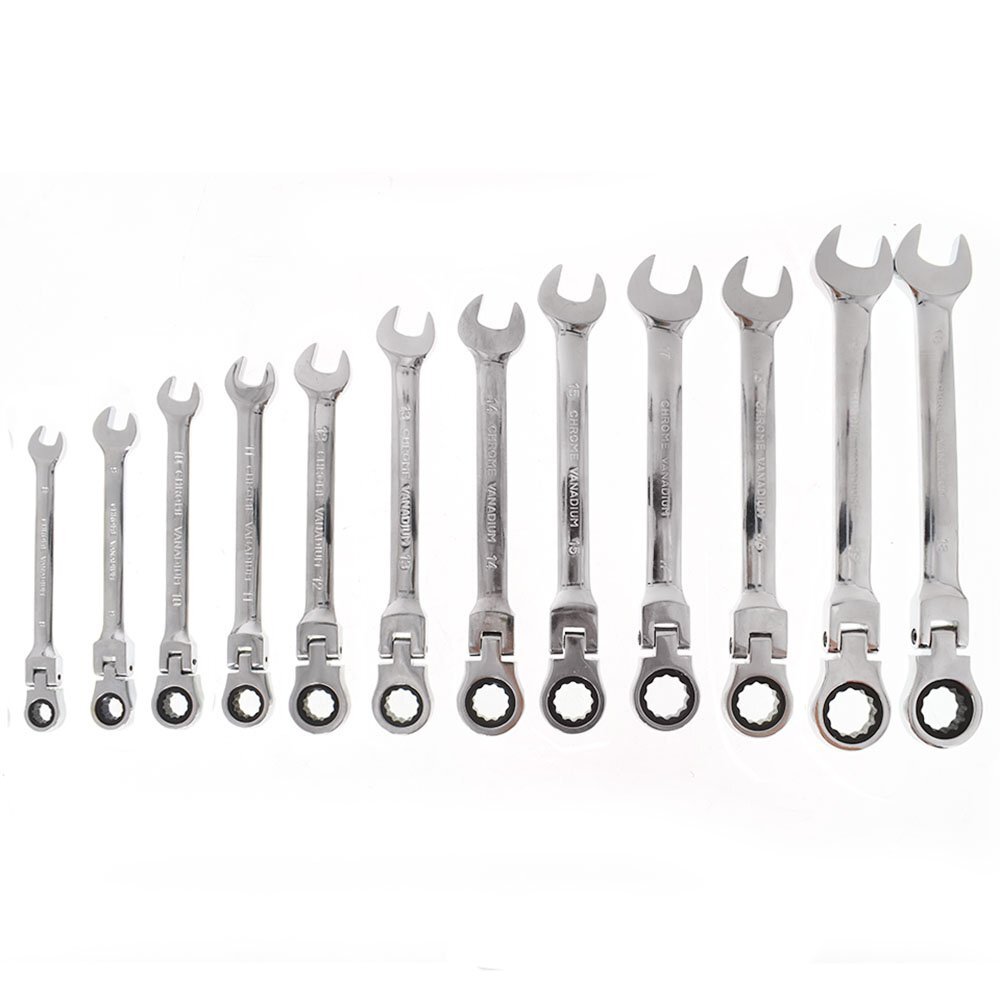 12PCS 8-19mm Metric Flexible Head Ratcheting Wrench Combination Spanner Tool Set