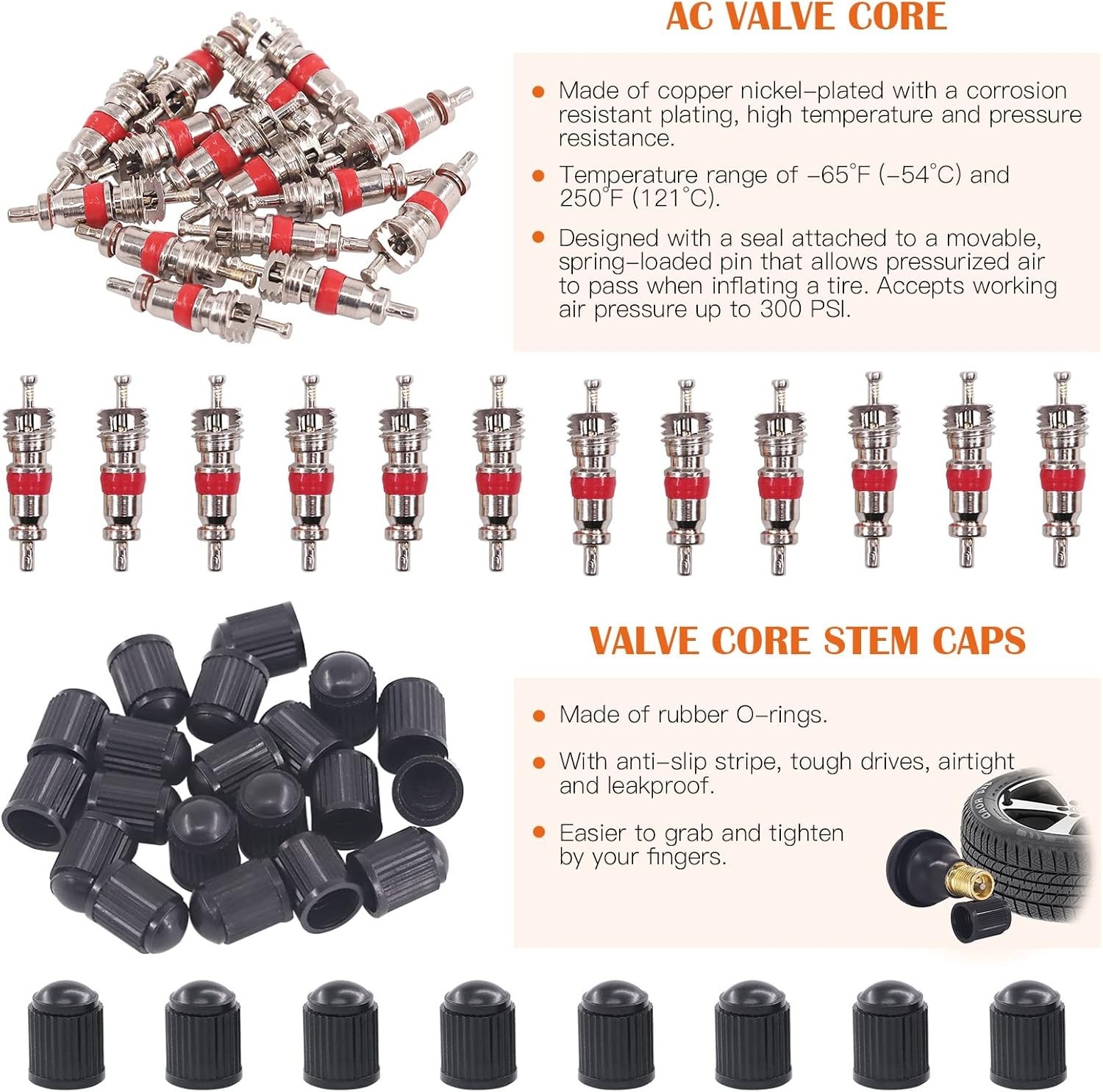 119Pcs Valve Core Remover Tools with Aluminum Tire Valve Stem Caps, Valve Cor…