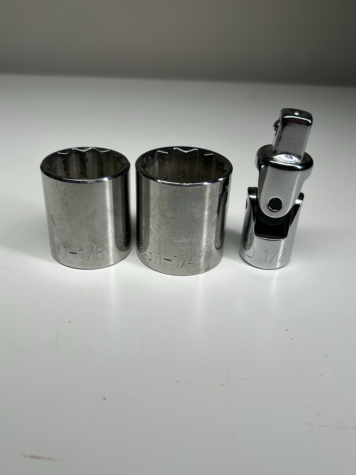 K-D USA 3 Pc Lot 1/2” Drive Deep Sockets 1-1/8”&1-1/4” + Universal SwivelAdapter