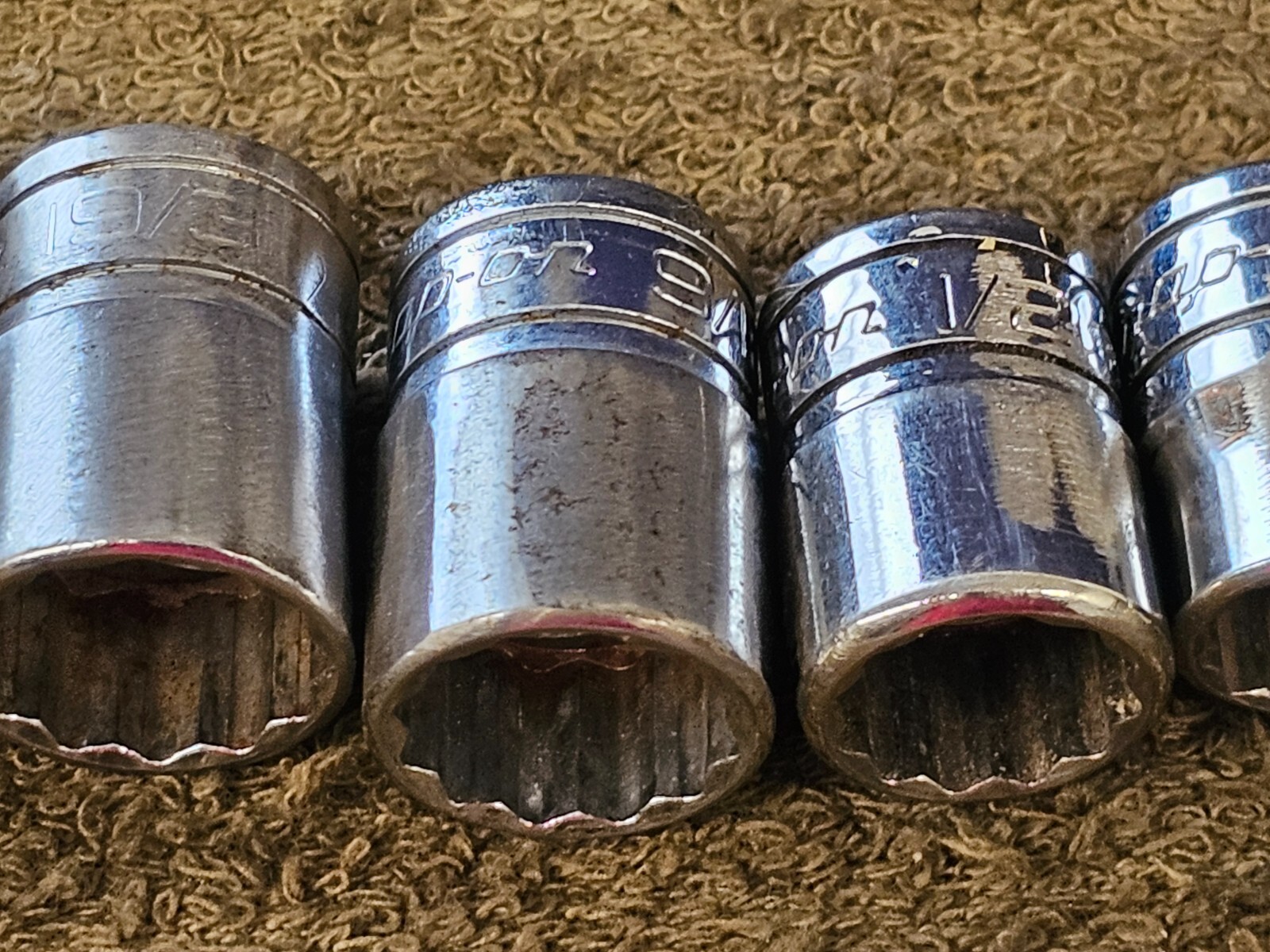 13 Snap On Socket Set 3/8″ Drive F F301 12 Point SAE 15/16 7/8 13/16 3/4 11/16