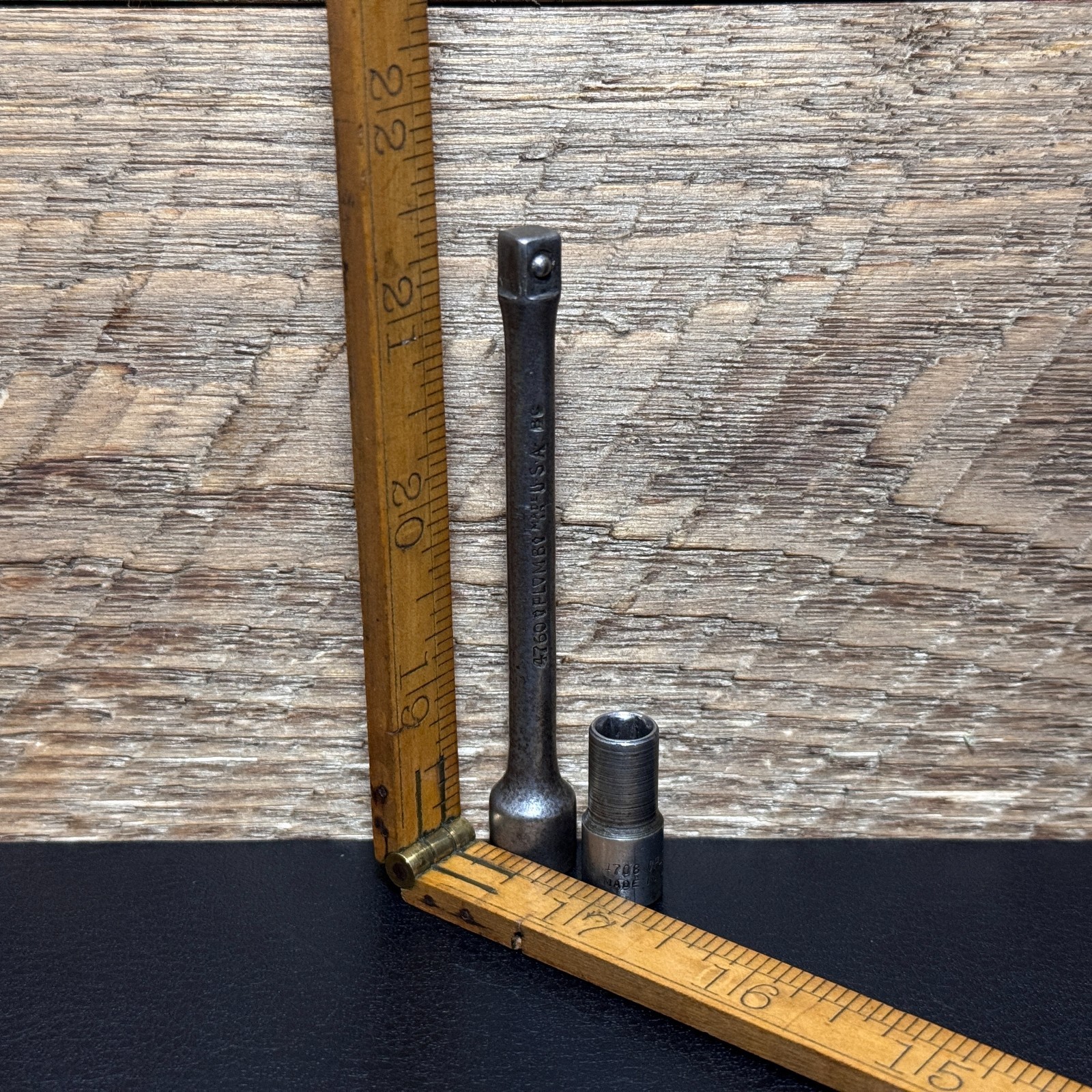 PLOMB PLVMB 1/4 Drive 3″ Socket Extension 4760 & 6PT 1/4″ Socket 4708 USA 1940s