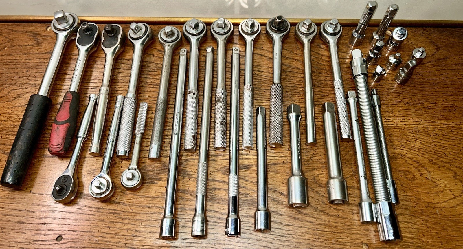 31 Assorted Ratchet Wrenches, Adapters, Extensions Stanley/SK/PROTO/Craftsman