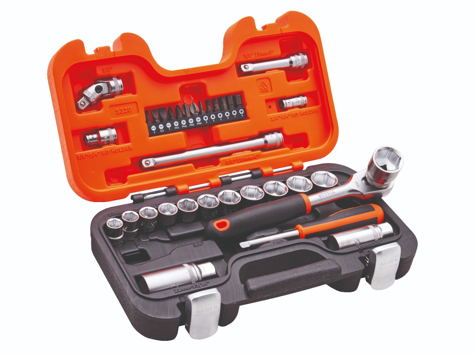 XMS25SS38 – Bahco BAHS330 3/8in Drive Ratchet Socket Set (34pc)