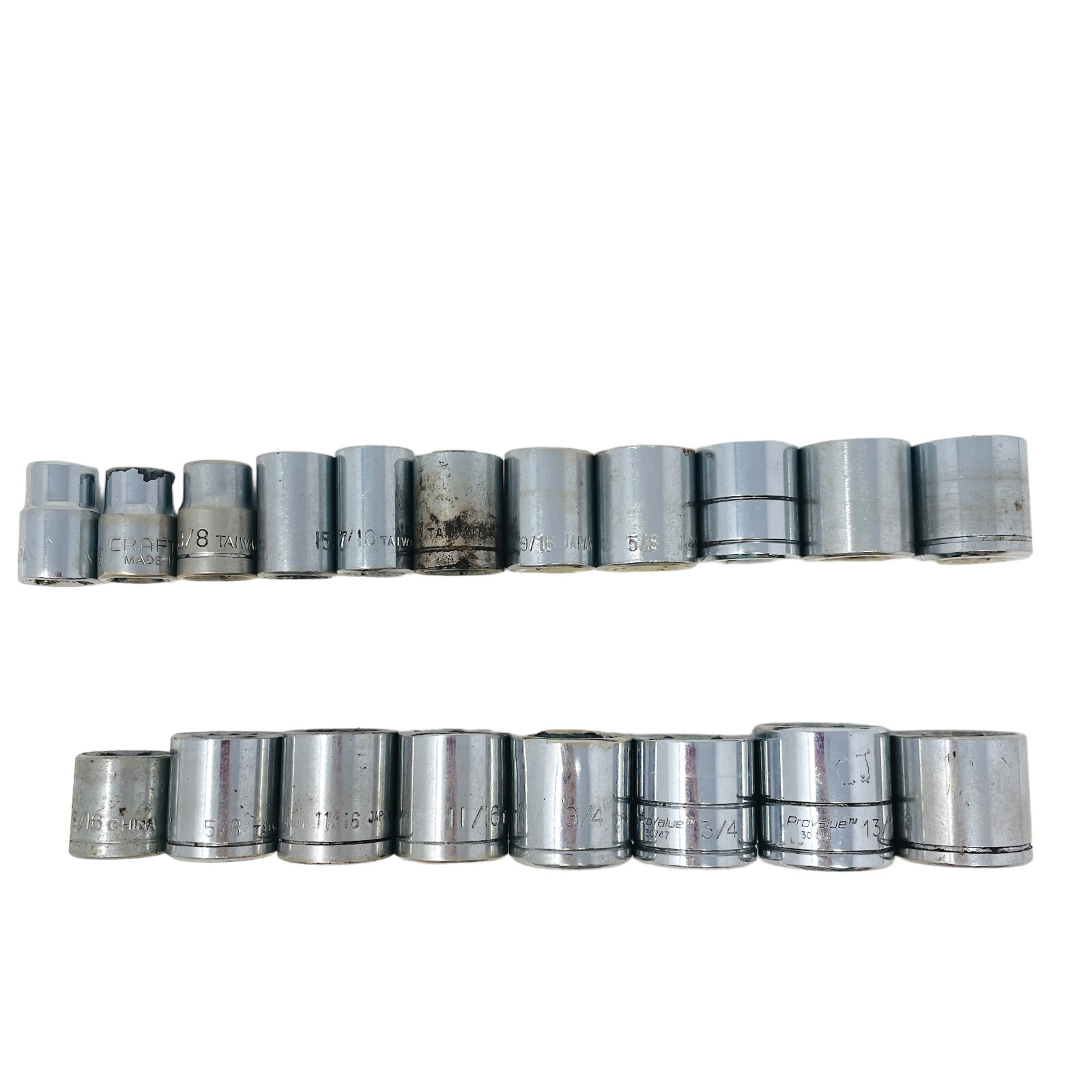 19 Pcs ProValue and Assorted 30747, 5/8, 11/16 in, 3/8 Drive Socket Set