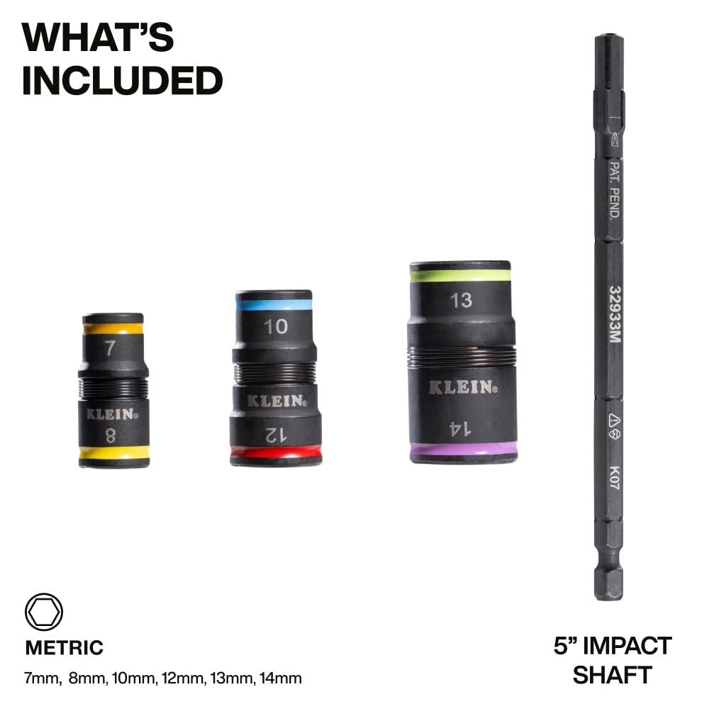 6-in-1 Metric Impact Socket Set, 3 Flip Sockets, 7-14mm Nut Drivers, Impact Rate