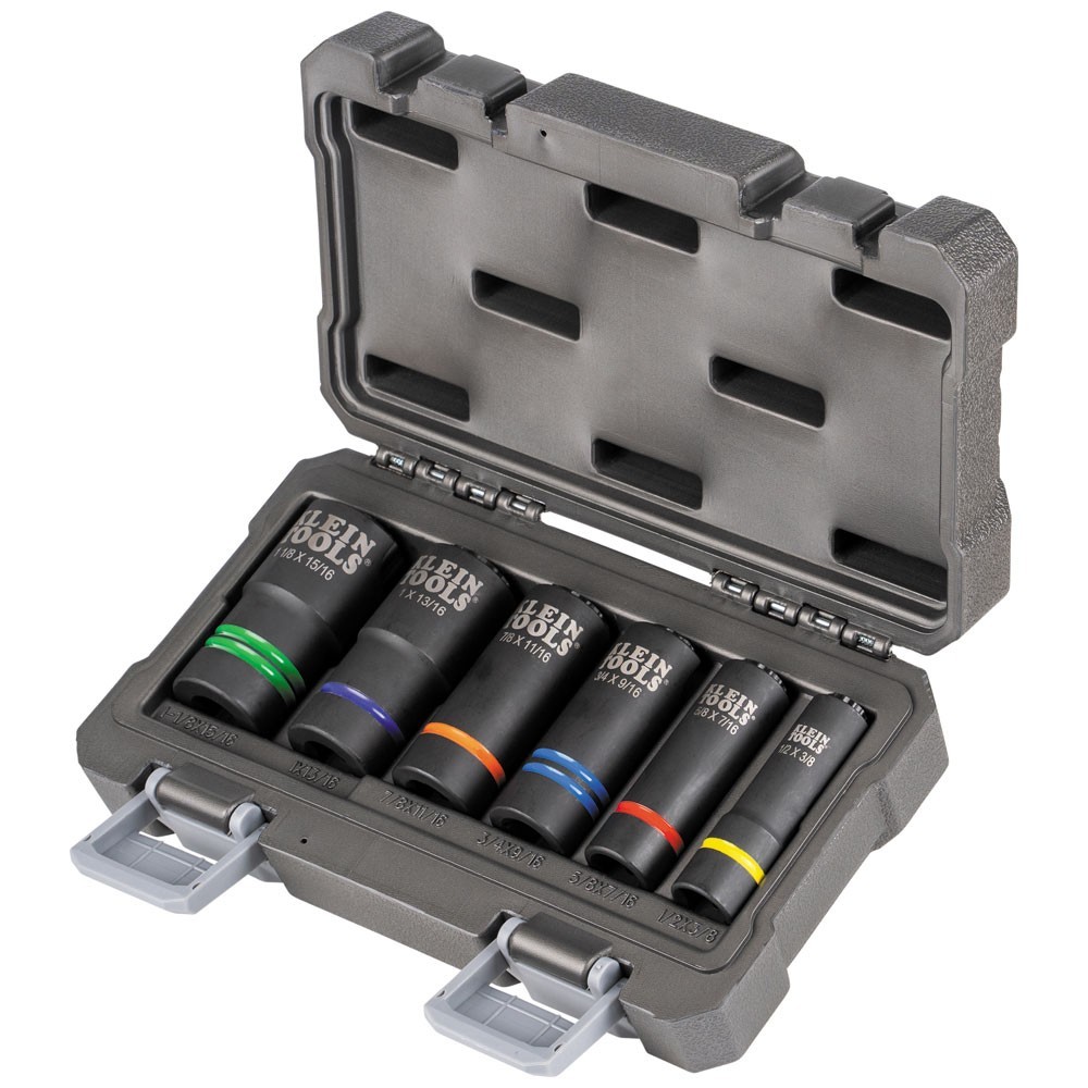 Klein Tools 66090 2-In-1 Slotted Impact Socket Set, 12-Point, 6pc 1/2″ Drive SAE