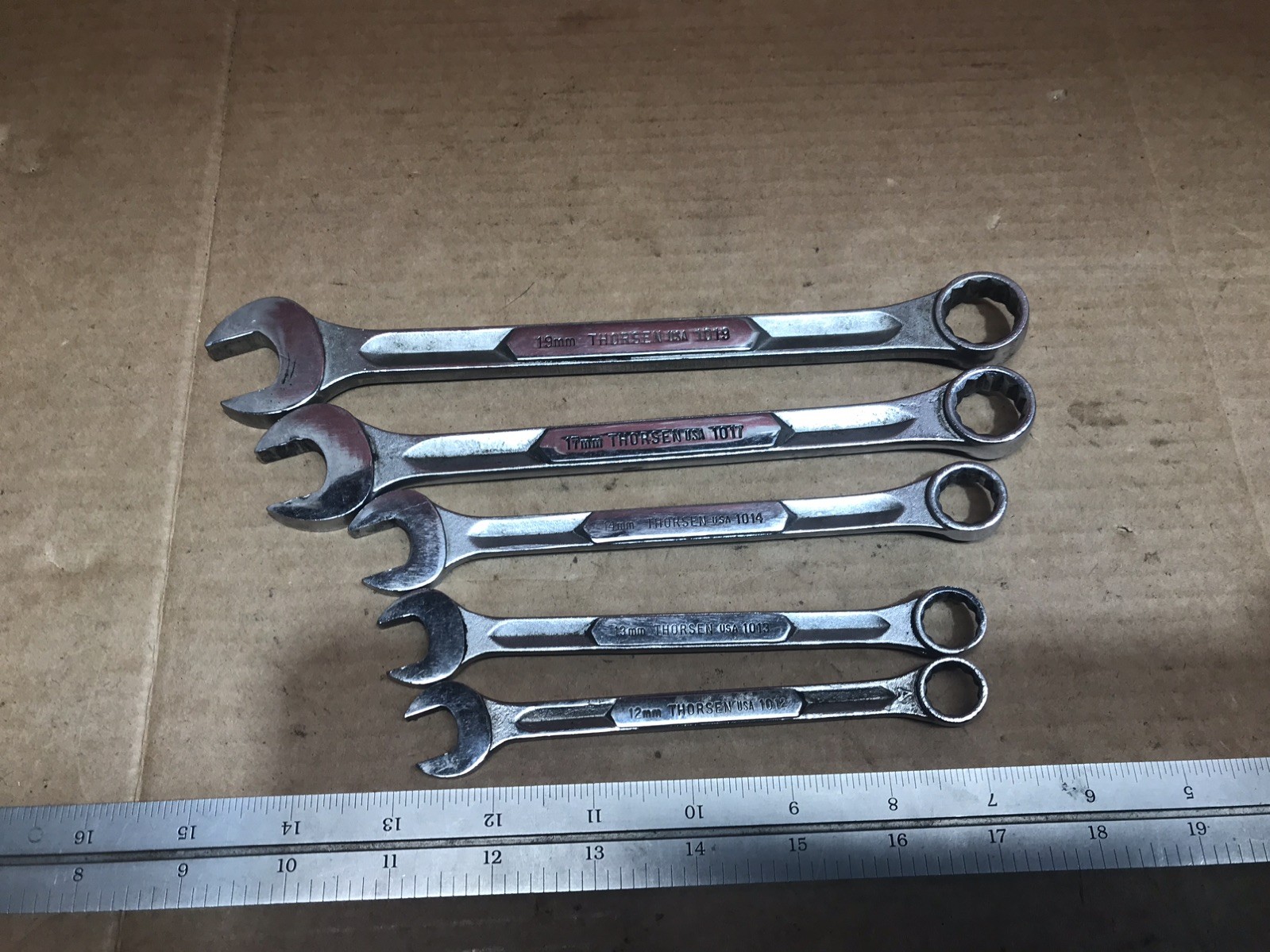 5 pc Vintage Thorsen Combination Metric Wrenches 19mm 17mm 14mm 13mm 12mm USA