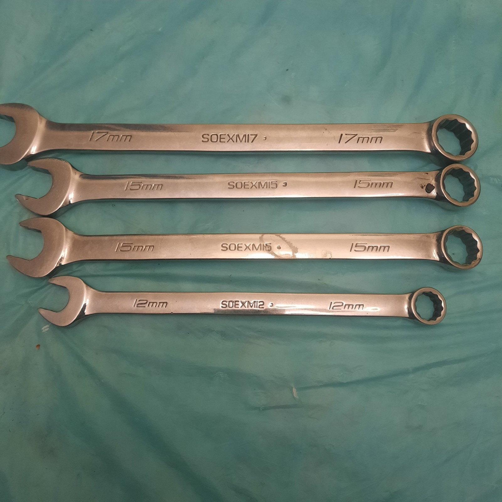 Snap-On SOEXM17, (2) SOEXM15, & SOEXM12 Flank-Drive Wrenches. 4 PC. USA.