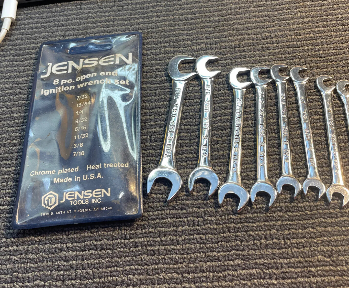 NOS Jensen USA 8-Piece SAE Combination Ignition Mini Wrench Set 7/32 -7/16