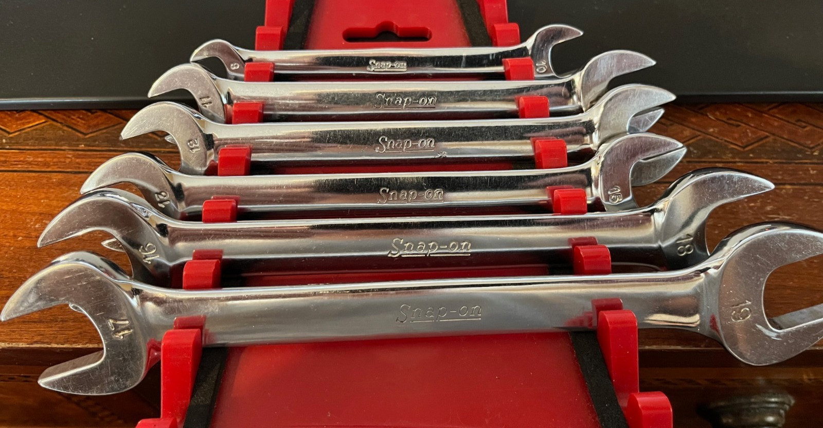 Vintage Snap-on Underline Metric Open End Wrench Set VOM 806 8mm-19mm 6 Pieces