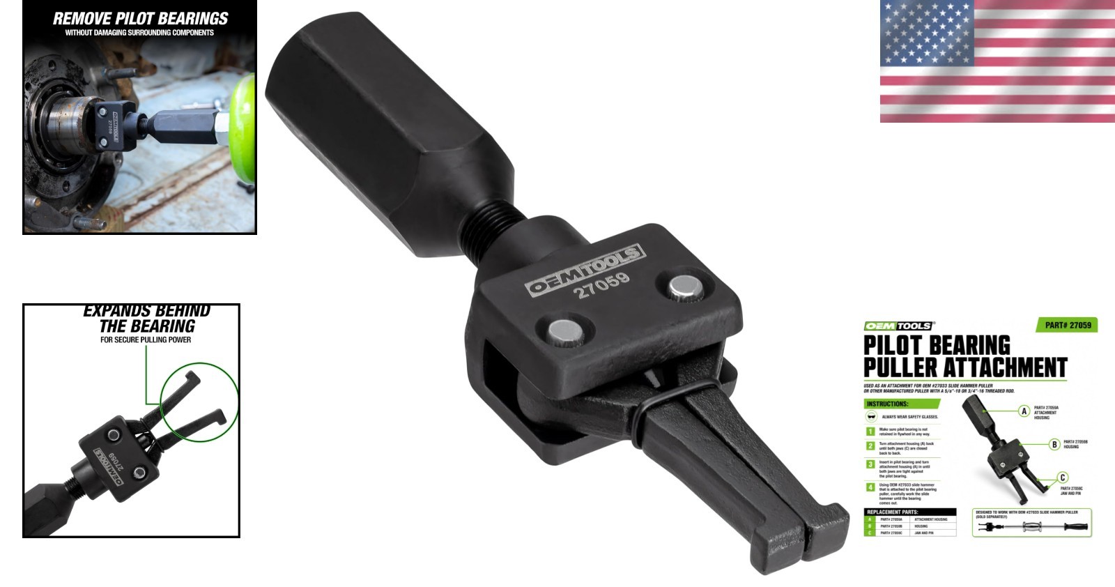 Precision 2-Jaw Pilot Bearing Puller Attachment for Slide Hammer, Fits 5/8 & 3/4
