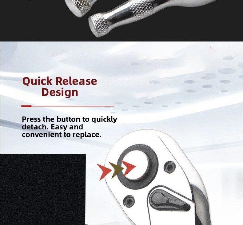 Short Handle 72 Tooth Ratchet Wrench Set with Quick Release Socket System