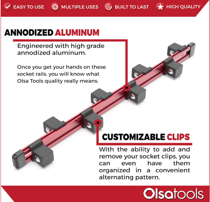 Olsa Tools Socket Organizer (3/4-Inch Drive, Red) – 3/4-Inch Red