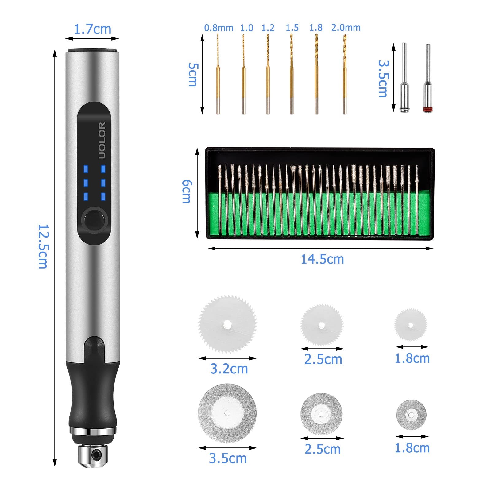 Uolor Electric Engraving Cordless USB Rechargeable Tool Kit, Silver