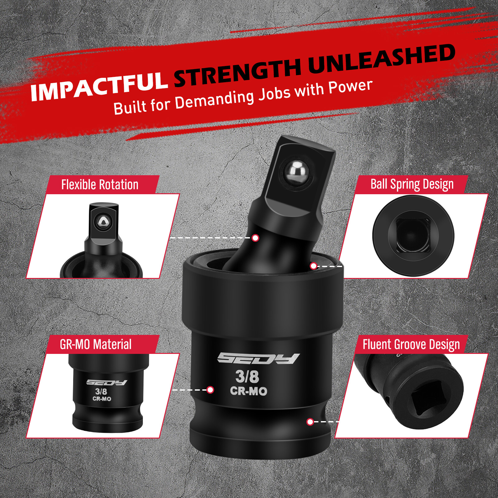 3PCS Impact Universal Joint Swivel Socket Adapter Set 1/4″ 3/8” 1/2″ Drive 360°
