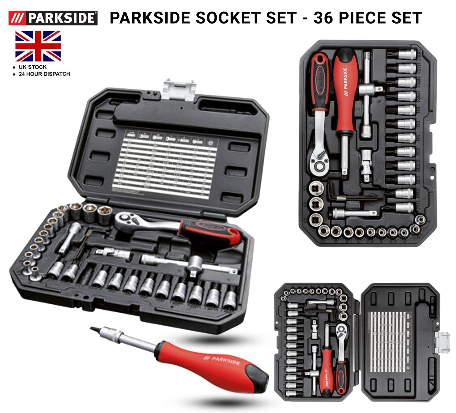 Parkside Socket Set – 36 piece set Brand New high quality chrome-vanadium steel