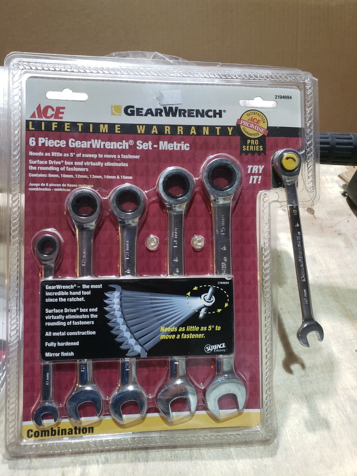 Ace 2194694 Metric 6 Piece Gear Wrench Ratcheting Set (8, 10, 12, 13, 14, 15MM )