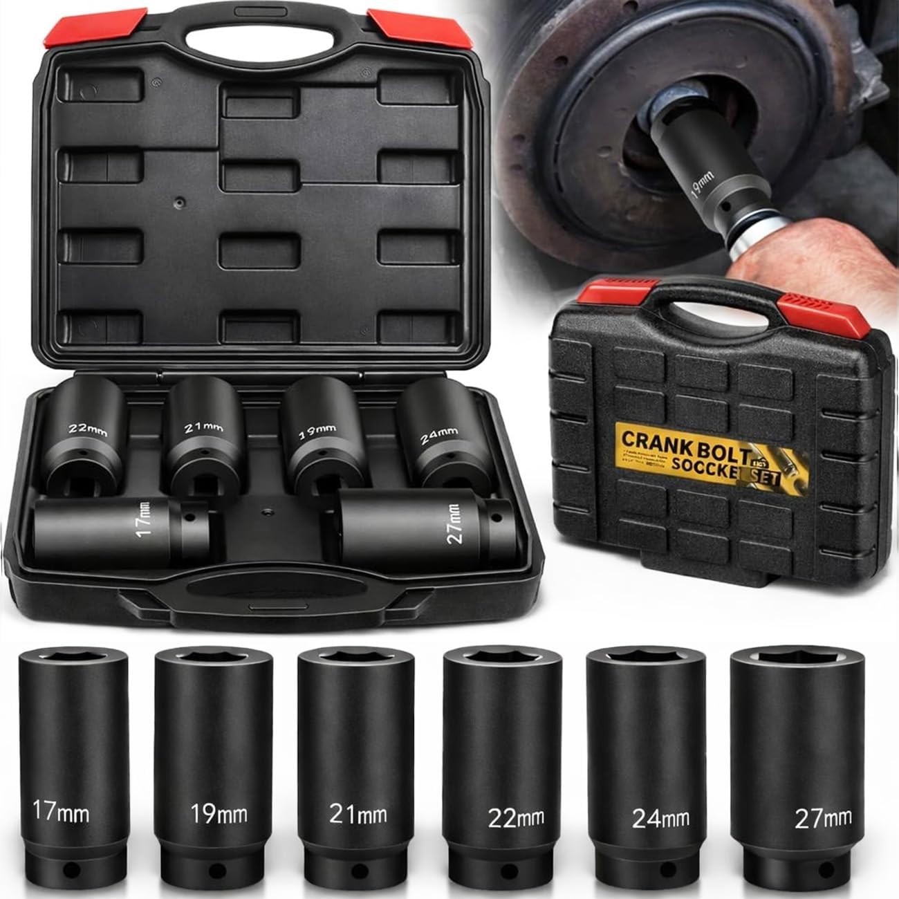 NEW Weighted Crank Bolt Socket Set 1/2″ Drive Metric Impact Socket Kit 17–27mm
