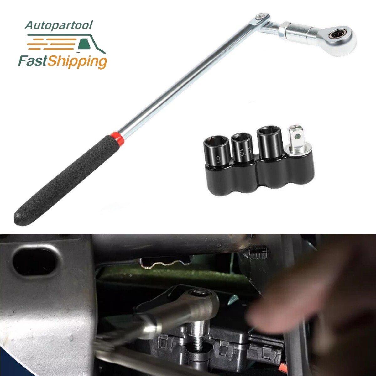 64180 Actuator Motor Wrench, 5.5mm 7mm 8mm Socket & 1/4″ Square Drive Adapter