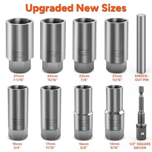 10pcs Lug Nut Extractor Set – 1/2″ Drive Wheel Lock Removal Tool for Stripped, D