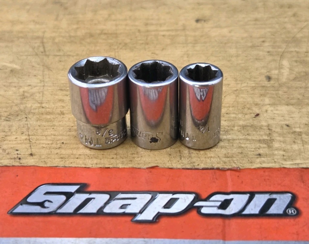 Snap On TM412, 410, 408-1/4″ Dr 3 Pc SAE 8 Pt Double Square Sockets 1/4,5/16,3/8
