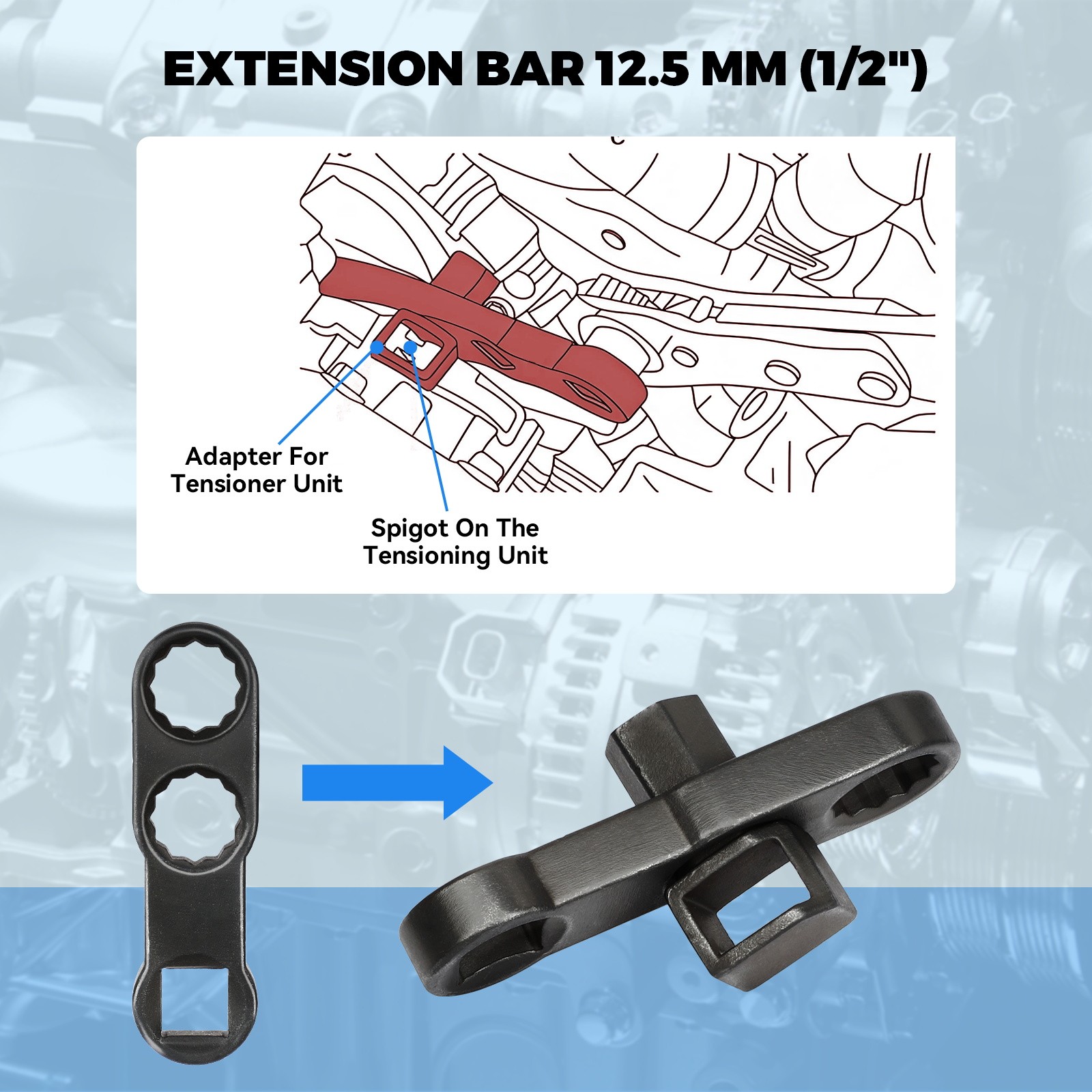 Auxiliary Belt Tensioning Tool Set W/ 12.5 MM Extension Bar Fit for Ford, Mazda