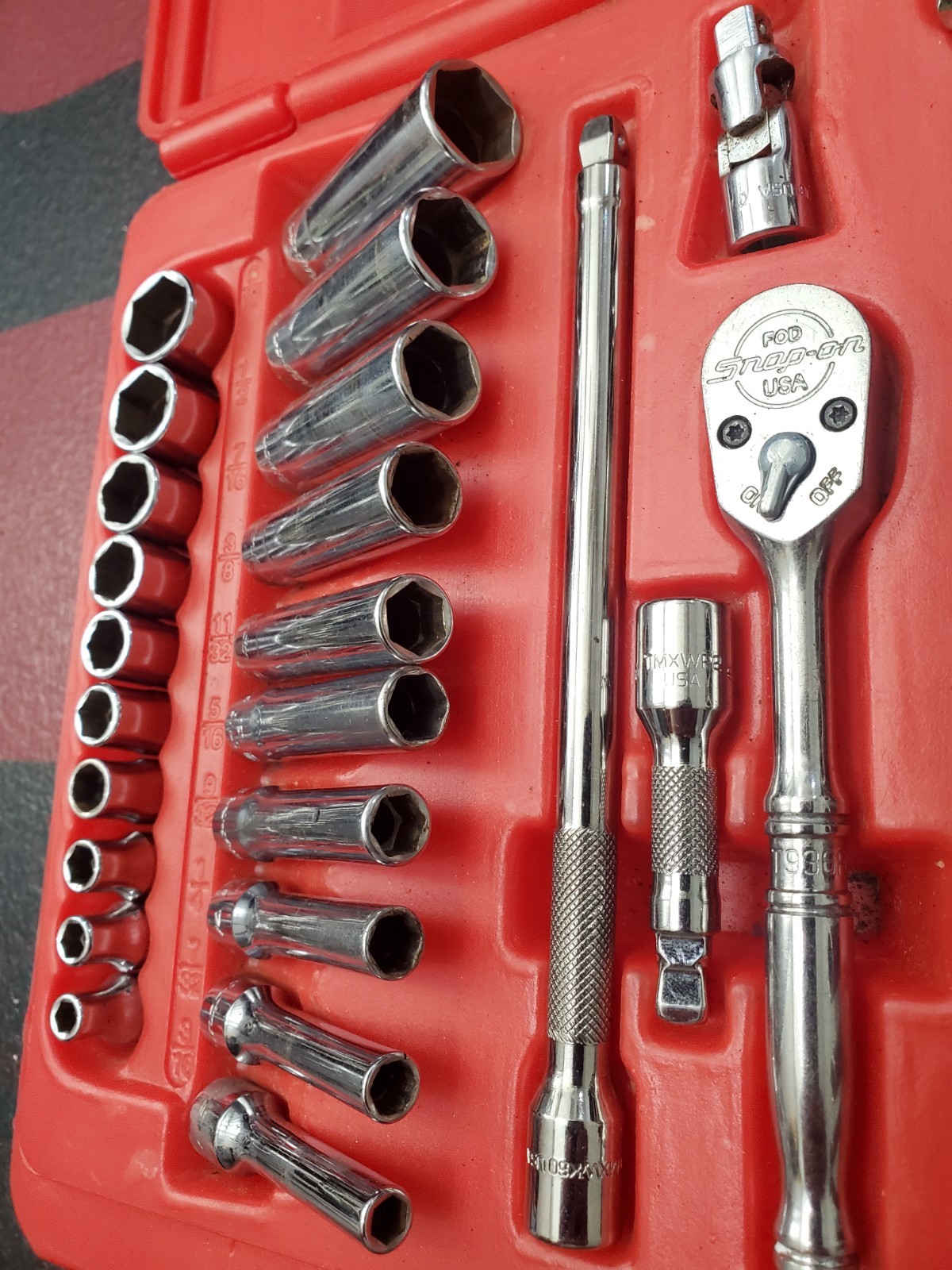 50 Pcs Snap On 1/4″ Dr General Service Set Metric SAE Sockets Ratchet 144TMPB +6