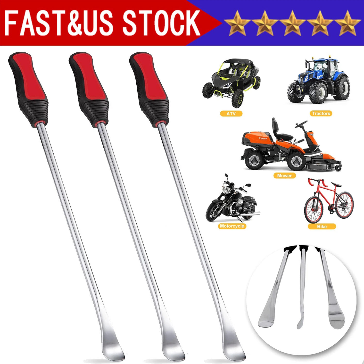 3x Steel Tire Spoon Lever Iron Kit Professional Motorcycle Tire Changing Tool