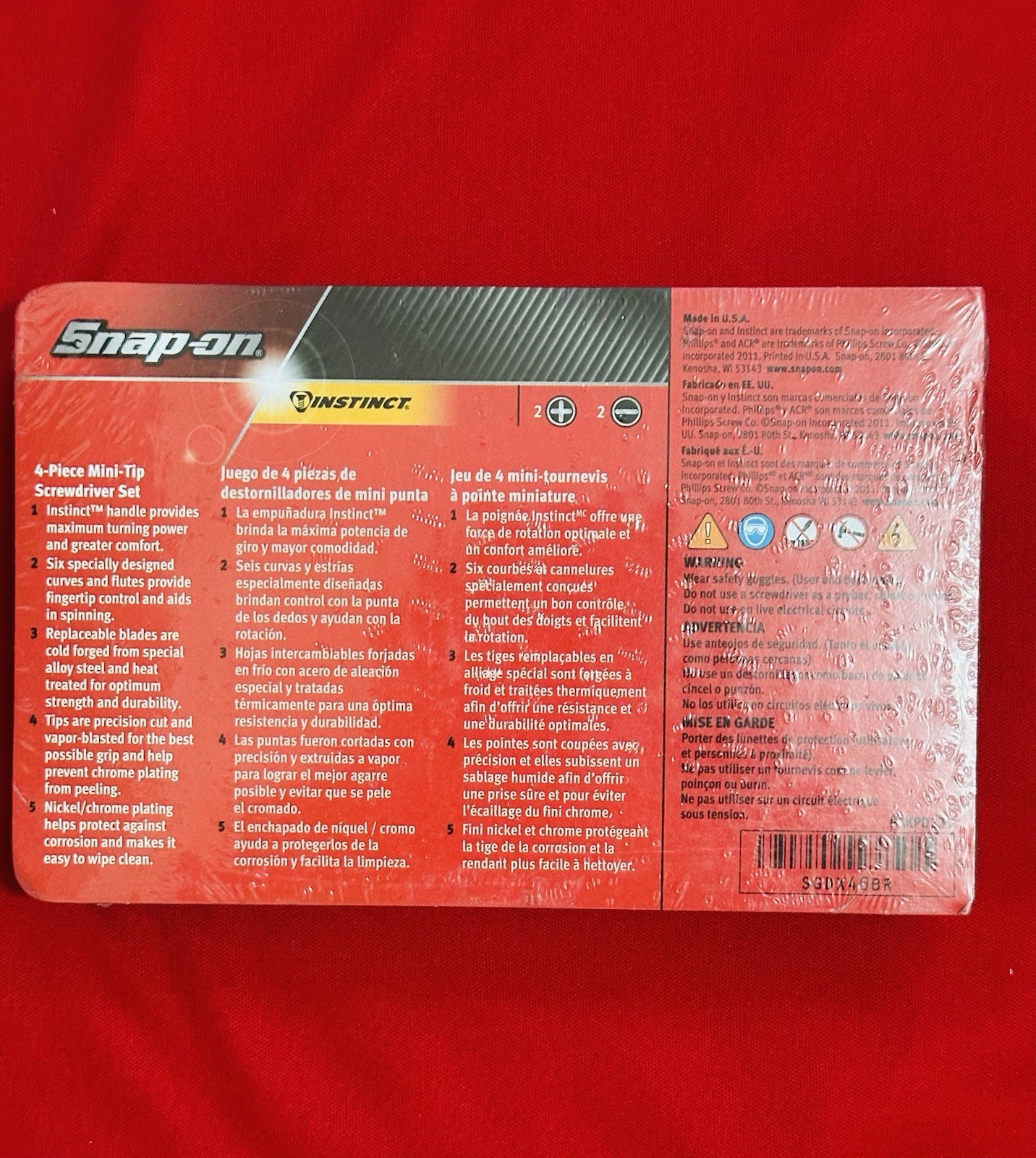 Snap On Tools Mini Screw 4 Pieces Set Red – SGDX40BR New