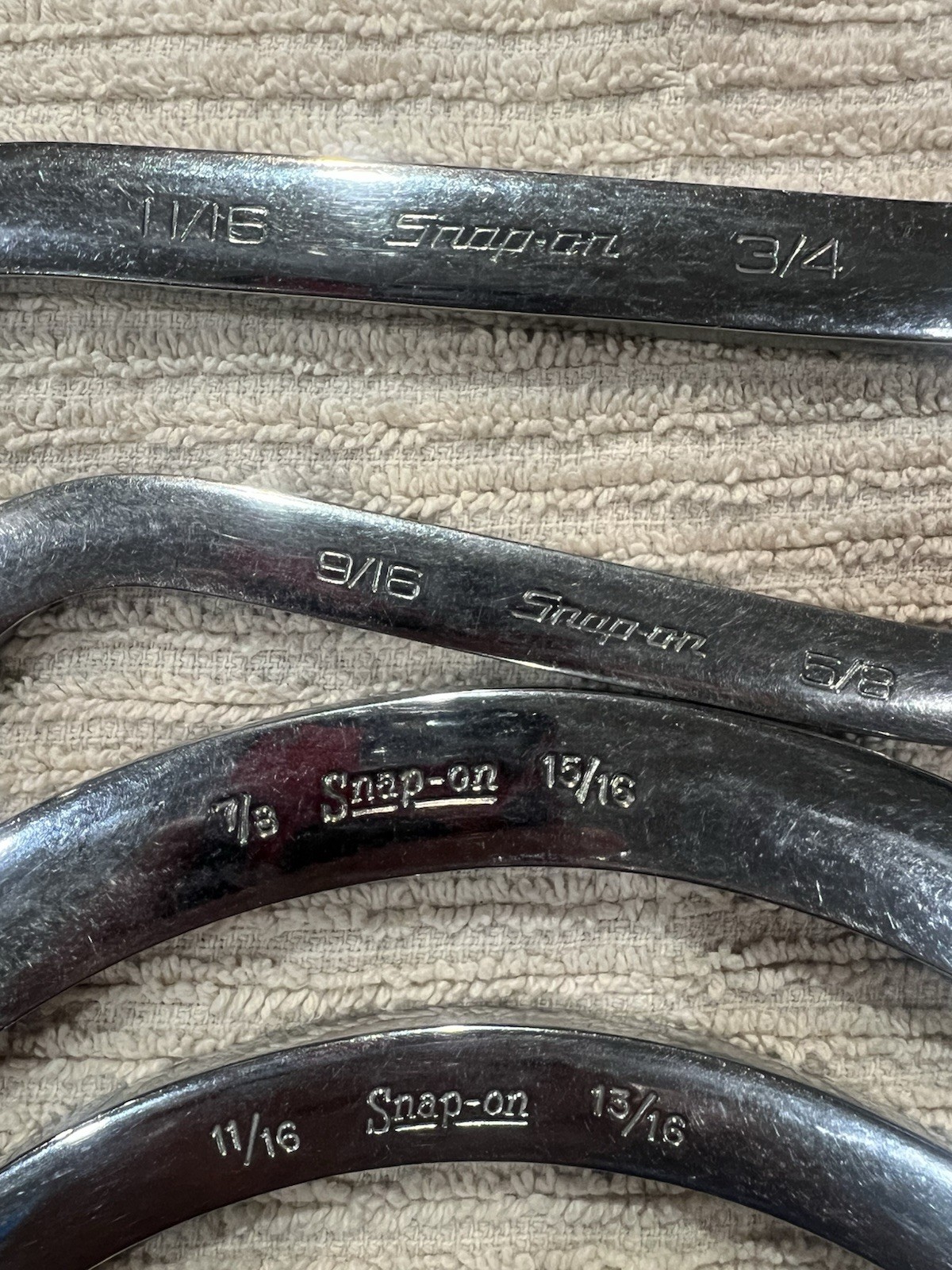 Snap On Wrenches ,please See Pictures For Sizes. They All Have The initials PM