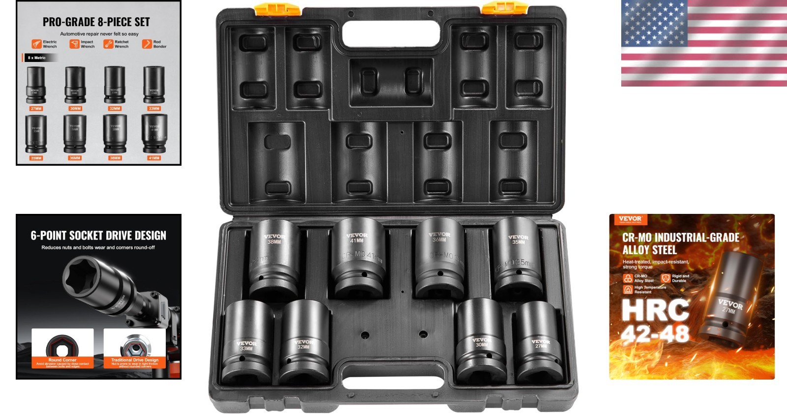 Heavy Duty 1″ Drive Deep Socket Set Metric 27-41mm