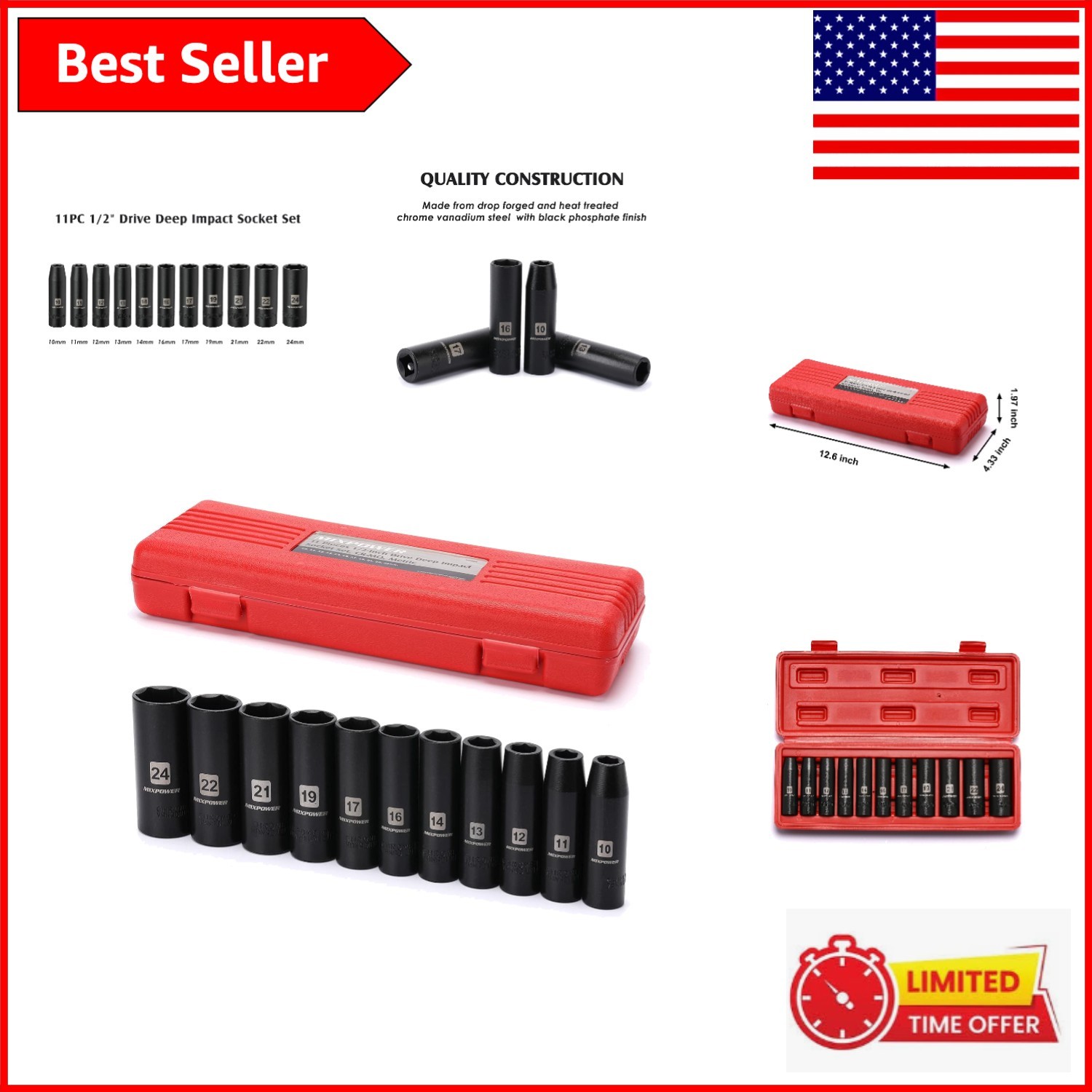 11-Piece 1/2-Inch Drive Deep Impact Socket Set – CR-V and Torque Master