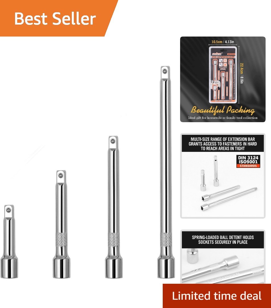 1/4″ Drive Socket Extension Bar Set – 4-Piece Chrome Vanadium Excellence