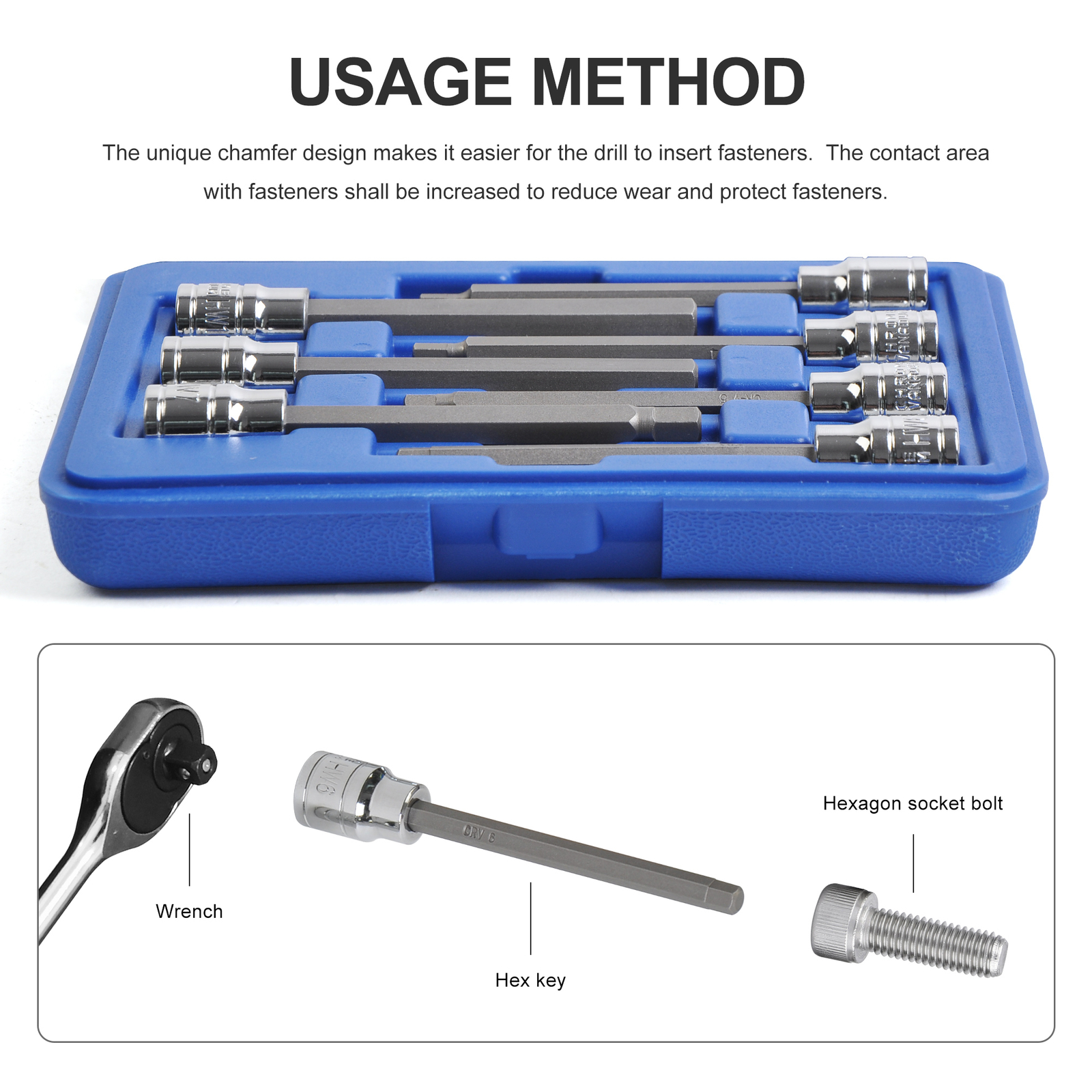 7Pcs 3/8″ Dr Extra Long Allen Hex Bit Socket Set, Metric 3-10mm, S2 & Cr-V Steel
