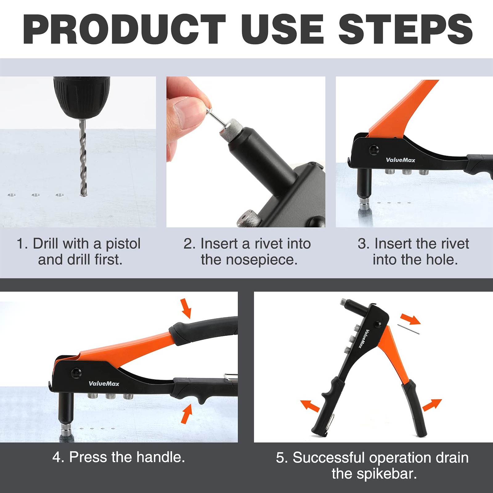 ValueMax 4-in-1 Hand Riveter/Rivet Gun, Pop Rivet Tool Kit with 200 Rivets -…