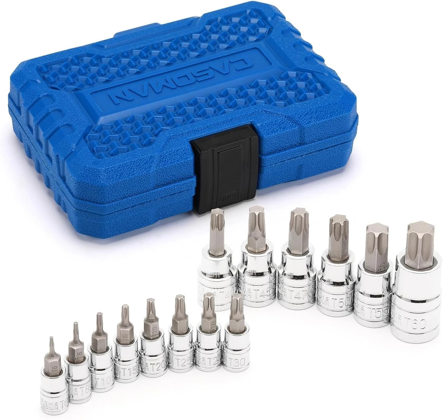 14-Piece 1/4-Inch, 3/8-Inch & 1/2-Inch Drive Torx Bit Socket Set, T6-T60, Torque