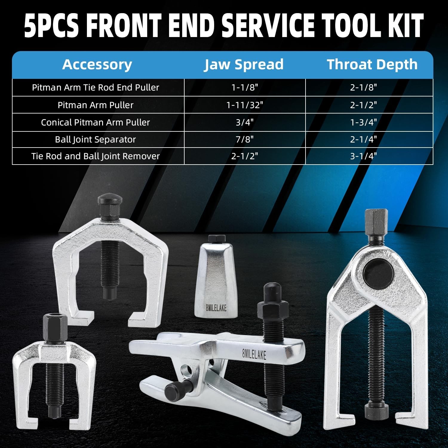 8MILELAKE 6pc Front End Service Tool Kit Ball Joint Separator Pitman Arm Tie …