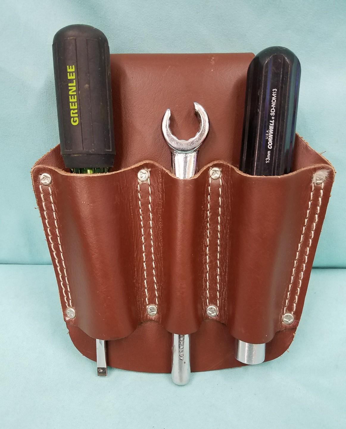 LOT OF 3 TOOLS & LEATHER HOLDER ARMSTRONG # 4120 VINTAGE, CORNWELL & GREENLEE