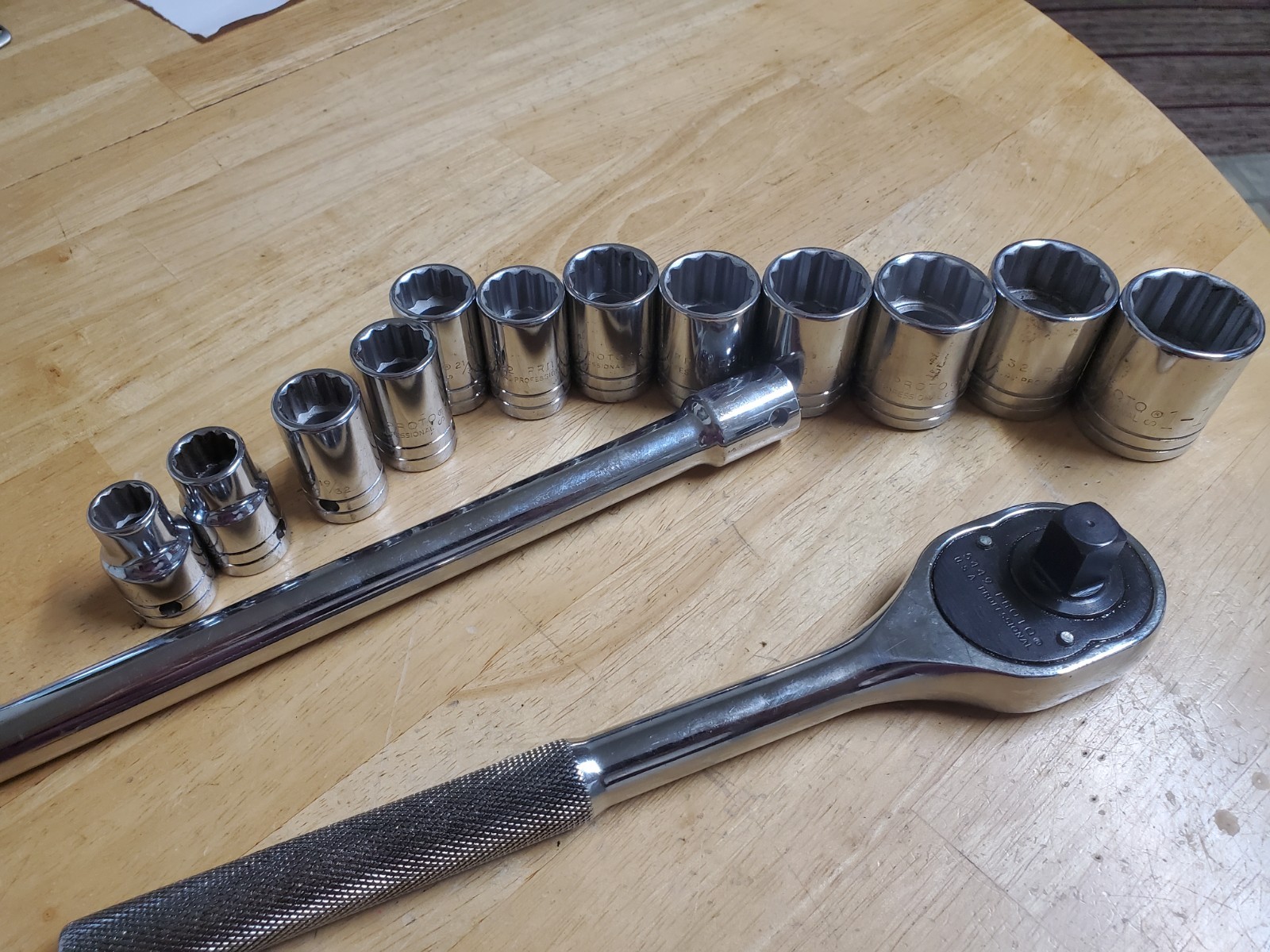 PROTO Socket Set 1/2″ Drive 12 Pt SAE Ratchet