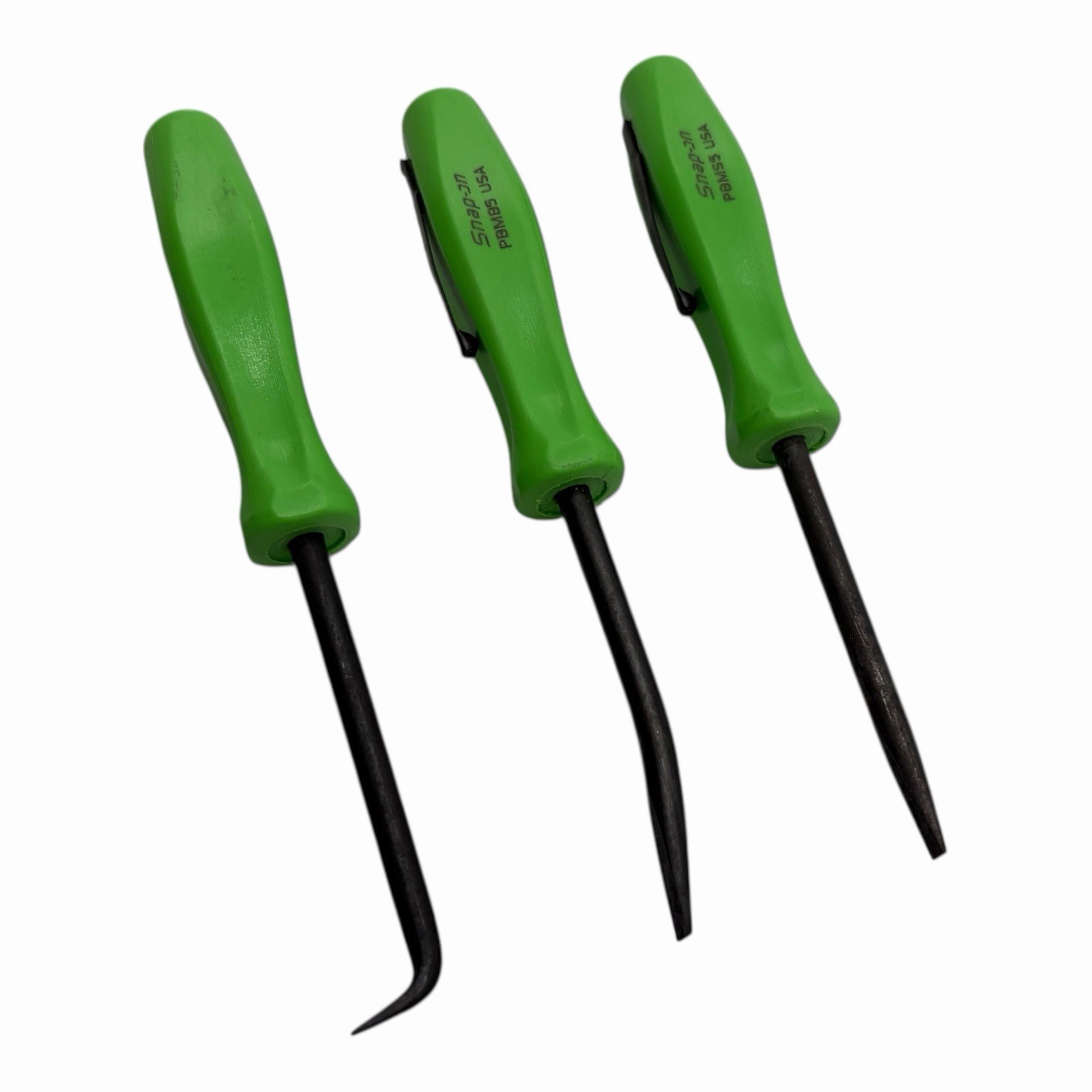 Snap On Tools Mini Pocket Pry Bar Set 3 piece Green 5 inch Straight Bent 90