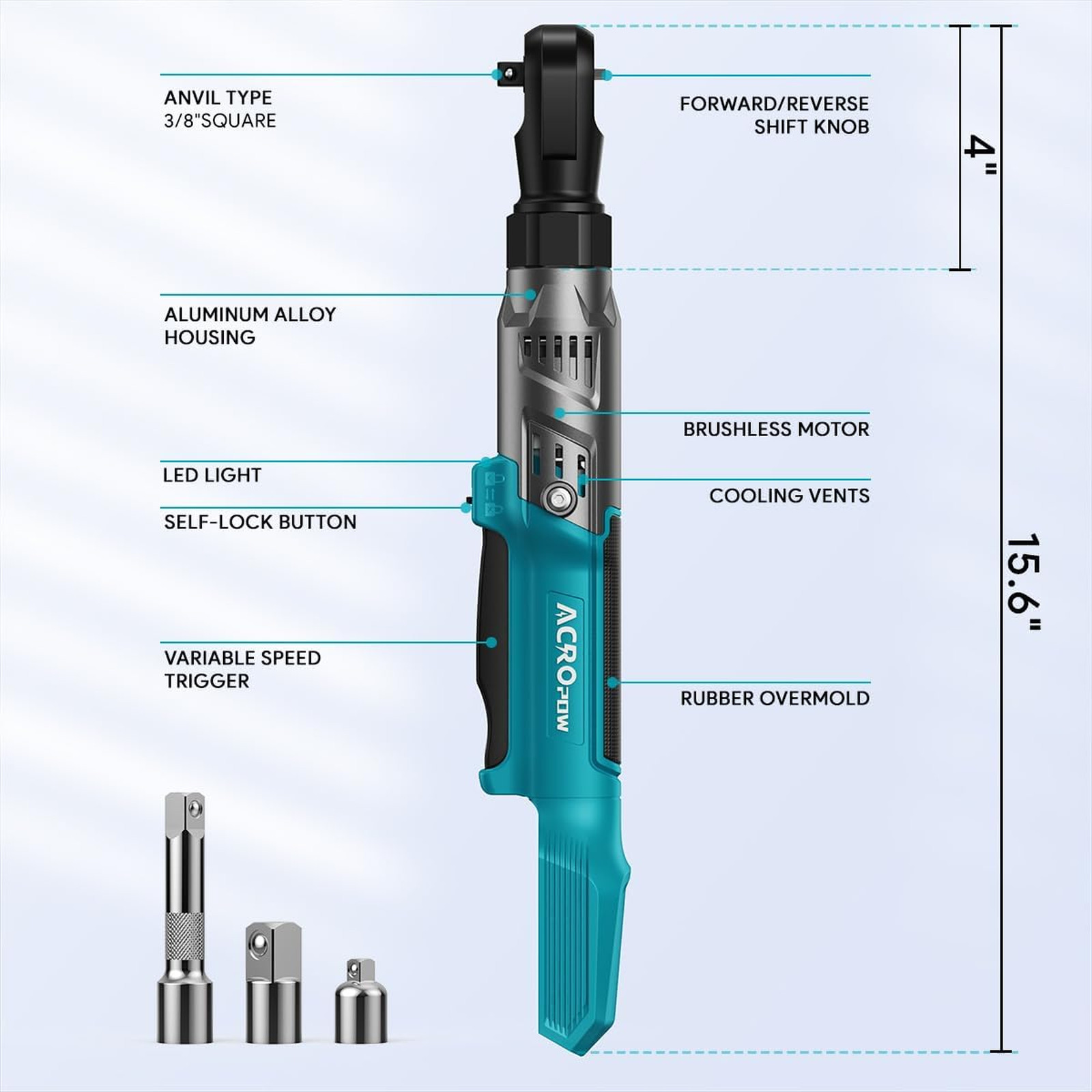 3/8″ Cordless Ratchet Wrench for Makita 18V Battery, Brushless Motor | 74Ft-Lbs