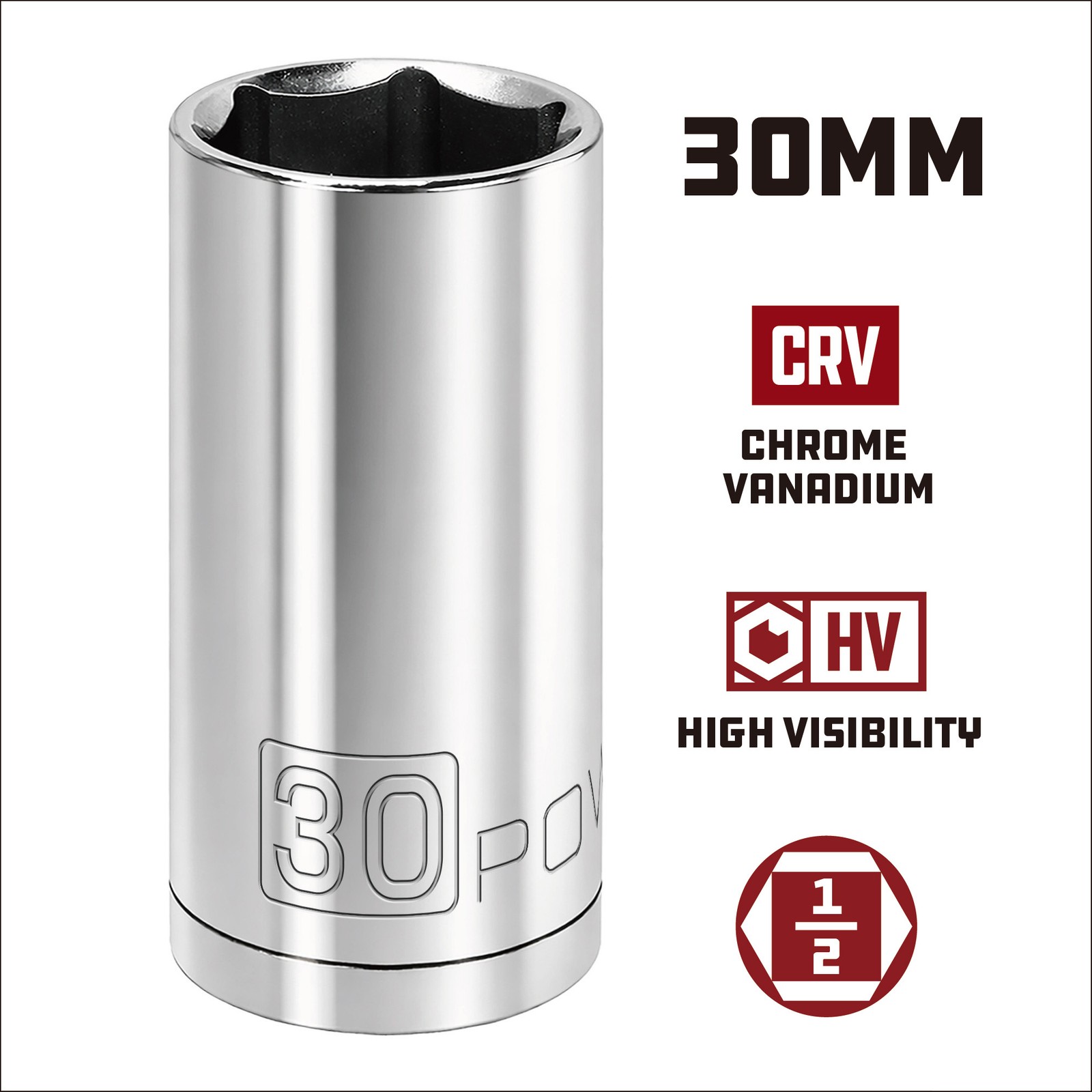 Powerbuilt 1/2 Inch Drive x 30 MM 6 Point Deep Socket – 940121